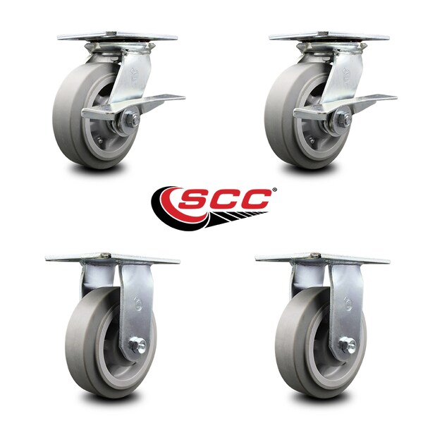 6 Inch Thermoplastic Caster Set with Ball Bearing 2 Brakes and 2 Rigid SCC